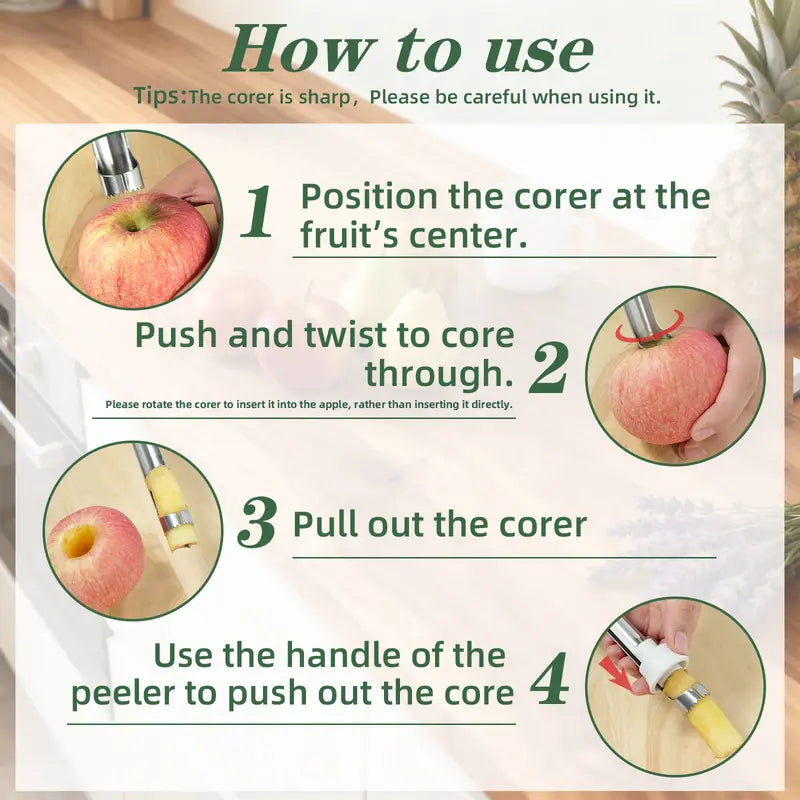 🔥🔥2026 HOT SALE🥳💞50K+ SOLD!🔪 The 2-in-1 Kitchen Hero: Core & Peel with a Twist. Stainless Steel Fruit Tool! 🍎⏱️
